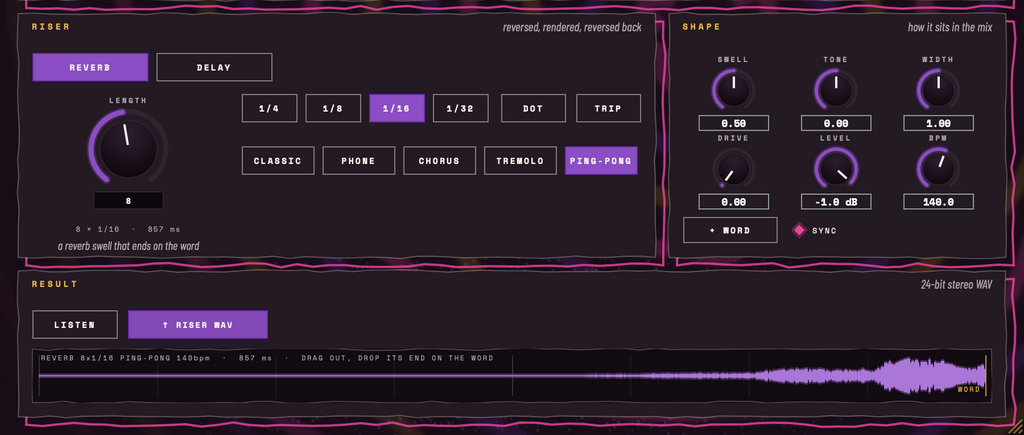 GhostForge finished riser ready to drag out as a WAV file
