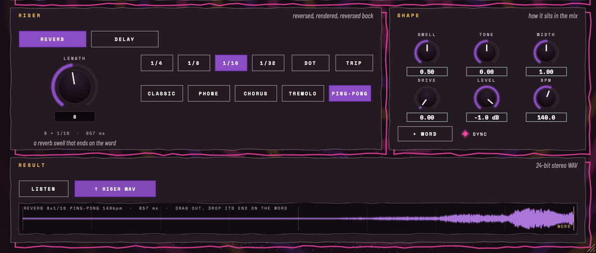 GhostForge finished riser ready to drag out as a WAV file