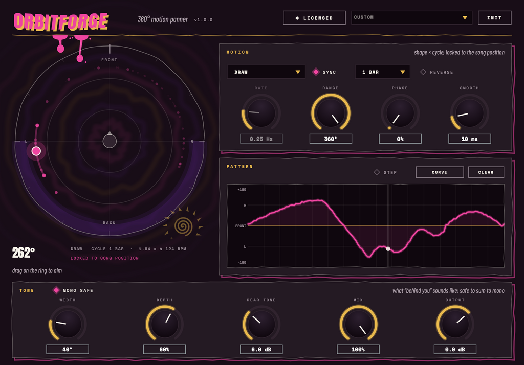 OrbitForge pattern lane drawing the orbit in time with the song