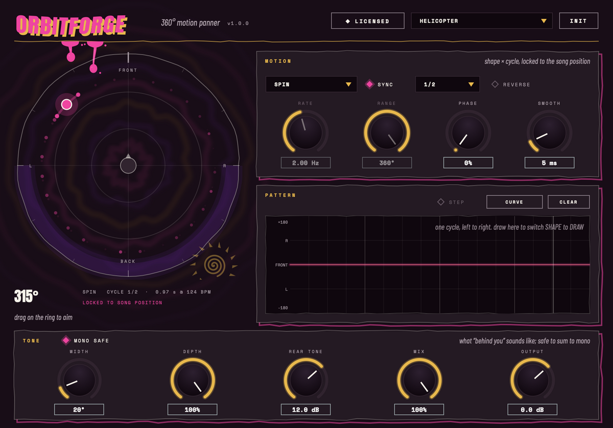 OrbitForge 360 auto panner plugin: the radar moving a sound around the listener
